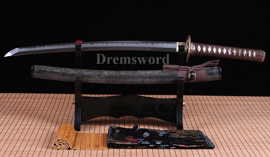 Clay tempered Folded Steel Hazuya Polish wakizashi Japanese Samurai Sword Razor Sharp.